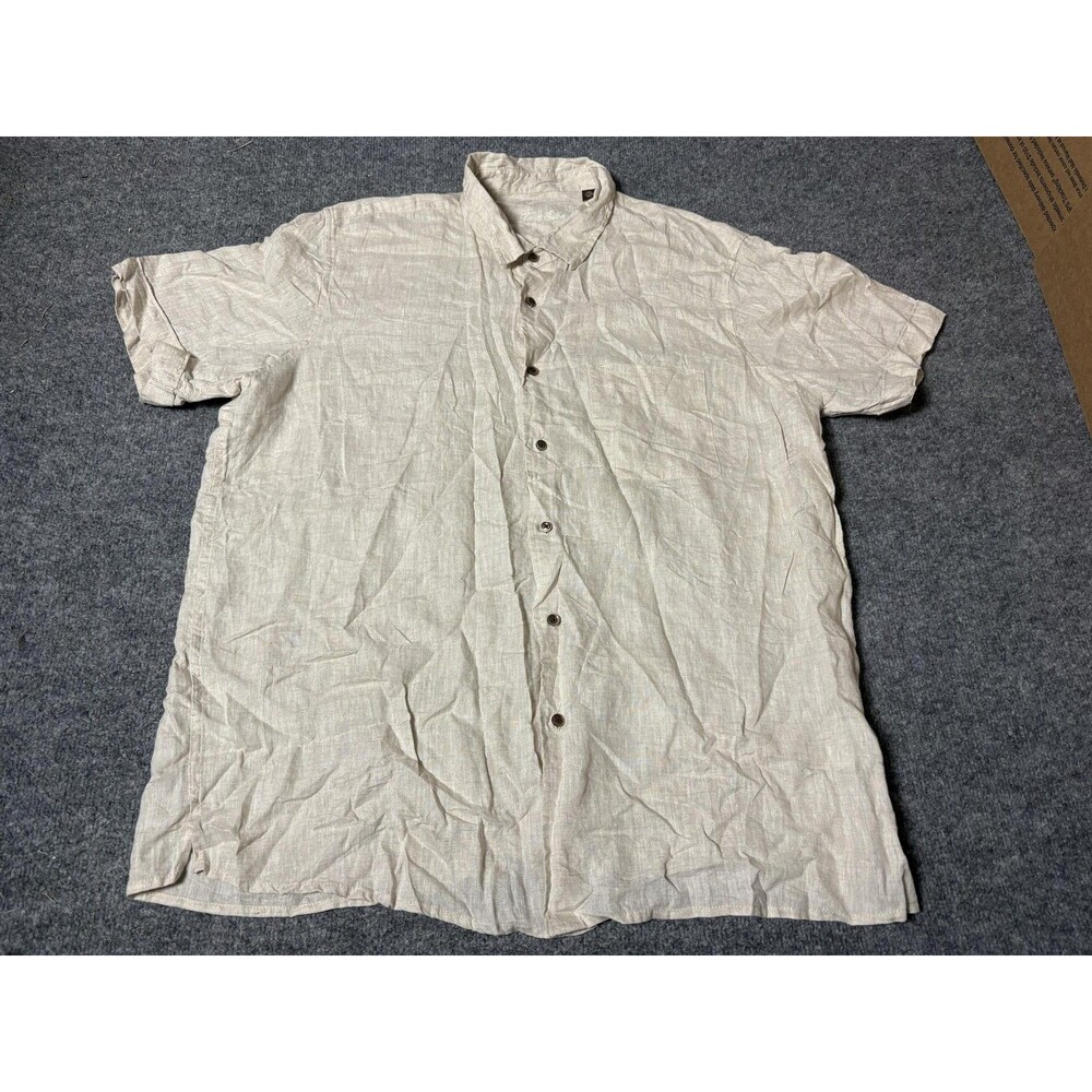 Tasso Elba Shirt Mens 2XL Beige Short Sleeve 100% Linen Button-Up Casual